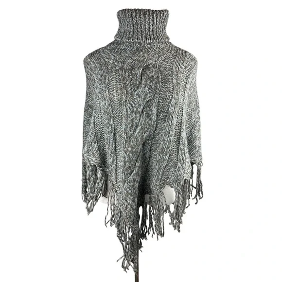 Inis Crafts 100% Merino Wool Poncho Sweater Cape Fringe Brown Irish Made S/M - Picture 4 of 16